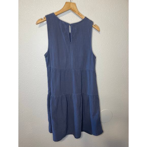 Universal Thread Cotton Gauzy Tank Tiered Navy Blur Mini Dress W/ Pockets Small - Picture 3 of 12
